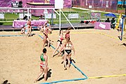 Deutsch: Beachhandball bei den Olympischen Jugendspielen 2018; Tag 3, 9. Oktober 2018; Mädchen, Vorrunde, Gruppe A - Kroatien-Ungarn 0:2 English: Beach handball at the 2018 Summer Youth Olympics at 9 October 2018 – Girls Preliminary Round Group A‎ – Croatia-Hungary 0:2