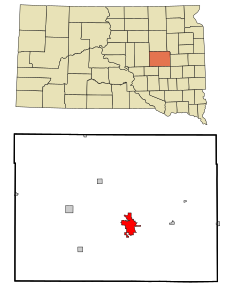 Beadle County South Dakota Incorporated and Unincorporated areas Huron Highlighted.svg
