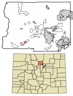 Location of the Bonanza Mountain Estates CDP in Boulder County, Colorado.