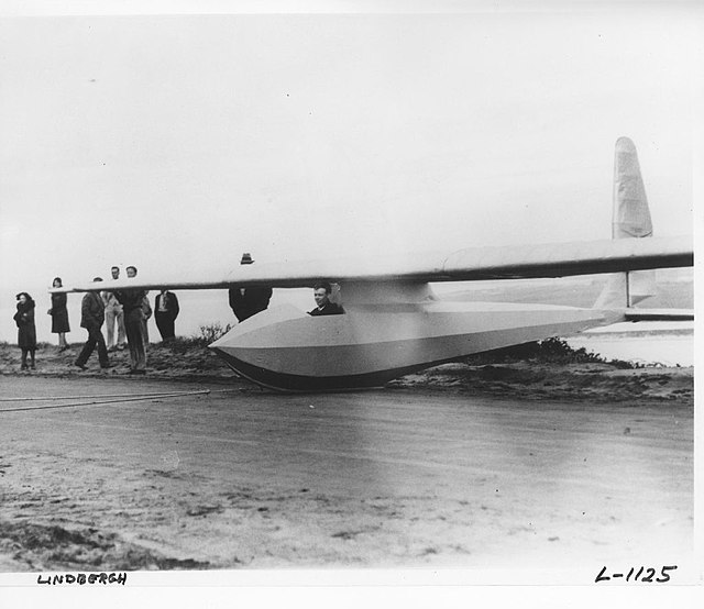 Charles Lindbergh preparing for takeoff in a Bowlus "Model A" sailplane on January 19, 1930, at Point Loma.