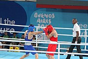 Deutsch: Boxen bei den Olympischen Jugendspielen 2018 Tag 12, 18. Oktober 2018 - Finale im Leichten Weltergewicht Jungen – Ilia Popov (Russland, rot) schlägt Talgat Shaiken (Kasachstan, blau) 4-1; Ringrichter ist James Beckles (Trinidad und Tobago). English: Boxing at the 2018 Summer Youth Olympics on 18 October 2018 – Final Light Welterweight Boys Bout - Ilia Popov (Rusia, rojo) supera a Talgat Shaiken (Kazajstán, azul) 4-1; Referee is James Beckles (Trinidad and Tobago). Español: Boxeo en los Juegos Olímpicos Juveniles de Verano de 2018 en 18 de octubre de 2018 - Chicos de peso welter ligero final: Ilia Popov (Uzbekistán, roja) le gana a Talgat Shaiken (Egipto, azul) 4-1; El árbitro es James Beckles (Trinidad y Tobago).