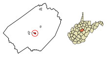 Braxton County Západní Virginie Incorporated a Unincorporated oblasti Sutton Highlighted.svg
