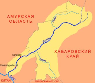Location of the Tyrma (Тырма) in the catchment area of ​​the Bureja