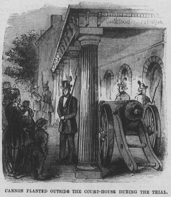 Cannon outside the Charles Town courthouse during John Brown's trial