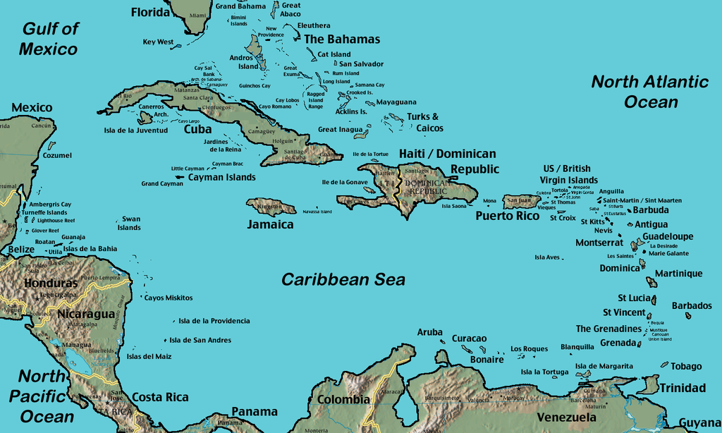 blank caribbean islands map