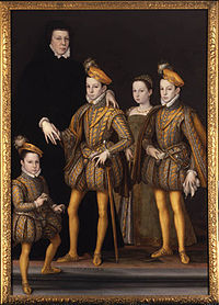 Catherine de' Medici with her children in 1561: Francis, Charles IX, Marguerite and Henry Caterina e i figli.jpg