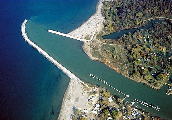 The mouth of Cattaraugus Creek on Lake Erie near Sunset Bay, New York.