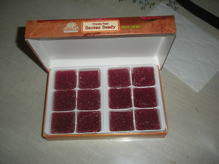 A box of prickly pear candy, often sold in Southwest U.S. gift shops