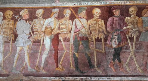 Détail de la Danse macabre de Clusone (Italie). Peinture de Giacomo Borlone de Buschis.