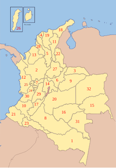 Map with numbered departments