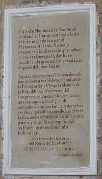 Commemoration of the Constitution of Cucuta, which was the result of the Congress of Cucuta. Constitucion de Cucuta I.jpg