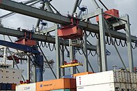 Container crane @ Container terminal @ Harbour Tour @ Spido @ Rotterdam (30530491716).jpg