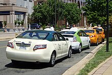 Several hybrid taxis in Pentagon City DCA 07 2011 hybrid taxi 3139.jpg