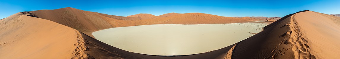 Panoramic view of the huge sand dunes around Deadvlei, Namib-Naukluft Park, Namibia.