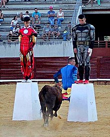 People doing Don Tancredo in Casar de Caceres bullring. Don Tancredo.jpg