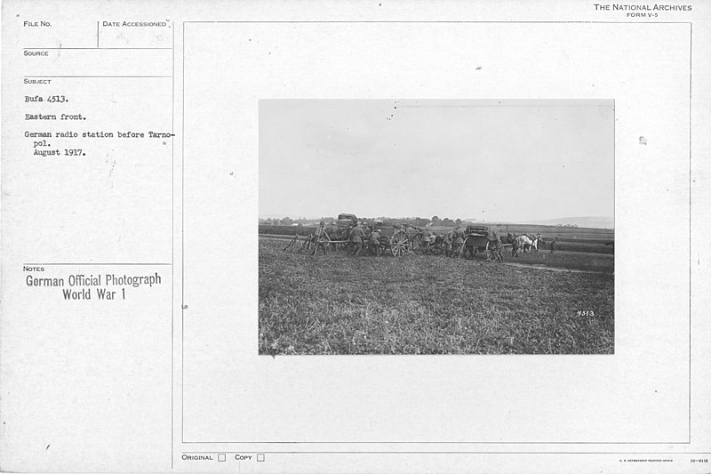 File:Eastern front. German radio station before Tarnopol. August 1917 - NARA - 17390978.jpg