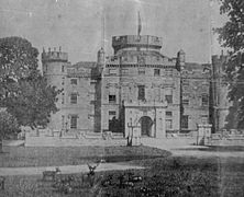 The castle circa 1870, with deer grazing in the foreground