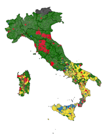 Map showing the most voted party in each municipality Elezioni Europee 2019 Comuni.png