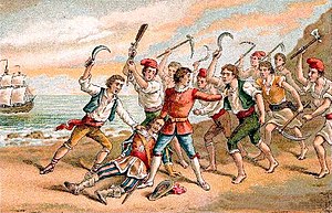 Illustrasjon av det katalanske opprøret (Guerra dels Segadors) viser mange opprørarar i barretina.
