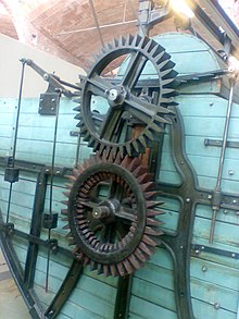 Primer plano del mecanismo del reloj engranajes y ruedas dentadas en el  mecanismo del reloj