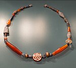 Necklace of gold, lapis lazuli, carnelian and etched carnelian beads, c.2600-2340 from Kish in Sumer.