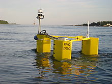 Two types of Tidal Stream Generators Evopod - A semi-submerged floating approach tested in Strangford Lough with SeaGen in the background. Evopod in Strangford Lough 2008.jpg