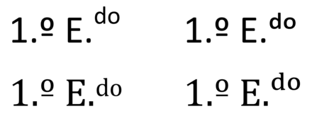 Comparison between ordinal indicator and superscript markup (left) and superscript characters (U+1D48 and U+1D52) (right), in the Portuguese abbreviation 1.º E.do (1st floor left), in a monotone font and in a variable stroke width font.