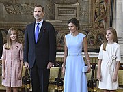 From left to right: Princess Leonor, King Felipe VI, Queen Letizia and Infanta Sofía (19 June 2019)