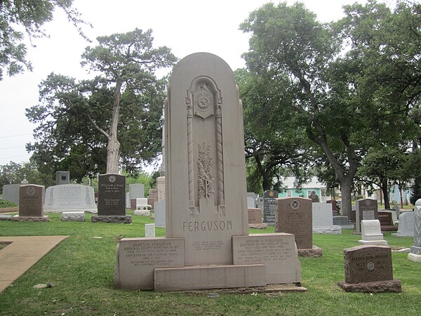 Monument to the governors Ferguson at the Texas State Cemetery in Austin, Texas