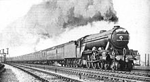 The Flying Scotsman hauled by LNER Class A1 No. 2547 Doncaster in 1928 Flying Scotsman express, 2547, Doncaster (CJ Allen, Steel Highway, 1928).jpg