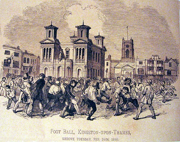 Football match on the 1846 Shrove Tuesday in Kingston upon Thames, England