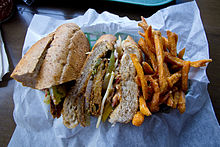 Fried Green Tomato Sandwich at the Hungry Bear Restaurant, Disneyland Park, California Fried Green Tomato Sandwich, Hungry Bear Restaurant 2011.jpg