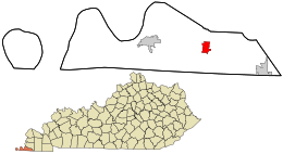 Emplacement dans le comté de Fulton et dans l'état du Kentucky