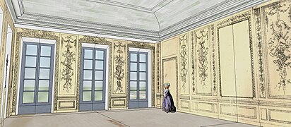 Schéma restituant le volume du Grand Salon au temps de Mesdames, vers 1785.