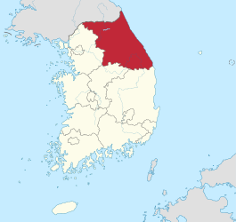 Kaart van provincie Gangwon-do van Zuid-Korea
