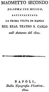 Gioachino Rossini - Maometto II - titlepage of the libretto - Naples 1820.png