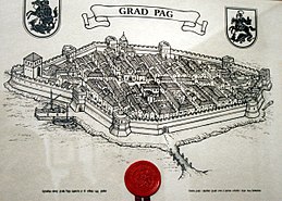 Illustrazione della città di Pago nel 1443