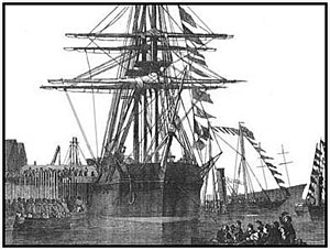 An etching of HMS Resolute from December ۱۸۵۶.