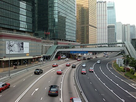 Harcourt Road in November 2011, buildings include Bank of America Tower (Left).