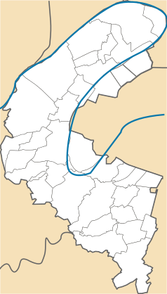 Mapa konturowa Hauts-de-Seine, u góry po lewej znajduje się punkt z opisem „Nanterre”