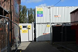 A mid-fairground welfare area, made up of temporary containers, at the 2023 instalment of Hull Fair.