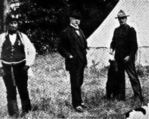 L-R: Sgt. I-See-O and Capt. Hugh L. Scott accompany Maj. Gen. Nelson A. Miles on a hunting expedition in the 1890s I-See-O, Hugh Scott, Nelson Miles.png