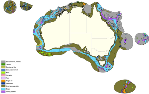 Map of geomorphic units of the ocean floor within the Australian EEZ IMCRA v4.0 Geomorphic Units.png