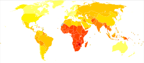 Disability-adjusted life year for infectious and parasitic diseases per 100,000 inhabitants in 2004.
no data
<=250
250-500
500-1000
1000-2000
2000-3000
3000-4000
4000-5000
5000-6250
6250-12,500
12,500-25,000
25,000-50,000
>=50,000 Infectious and parasitic diseases world map - DALY - WHO2004.svg