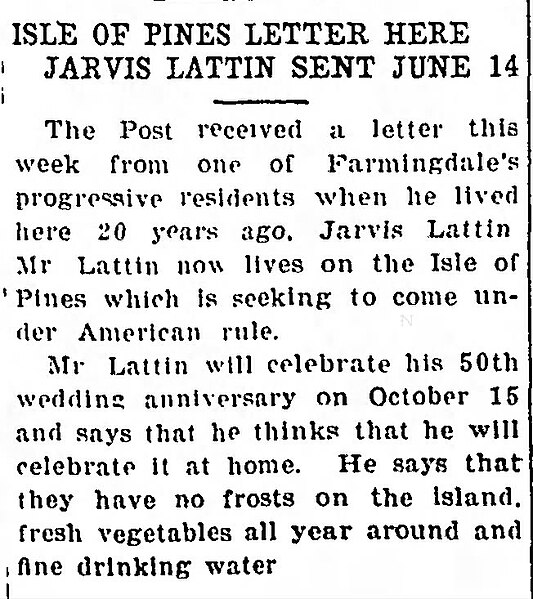 File:Jarvis Andrew Lattin (1853-1941) in The Farmingdale Post of Farmingdale, New York on July 26, 1924.jpg