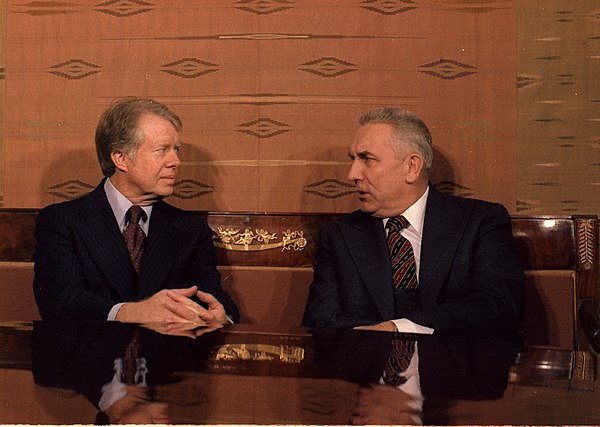 Edward Gierek (right) with President Jimmy Carter (left) during his state visit to Warsaw, 1977. The loans were among the chief topics discussed