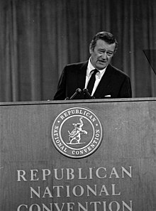 Wayne addressing the Republican Convention in Miami, 1968 John Wayne at the podium of the 1968 Republican National Convention - Miami Beach, Florida.jpg