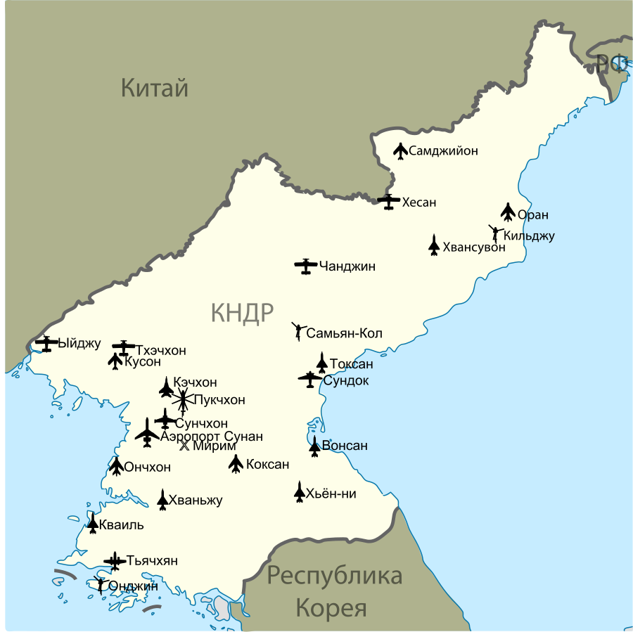 Корейская народно-Демократическая Республика на карте. ВВС КНДР. Карта Северной Кореи на русском.