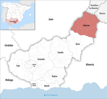 Die Lage des Gerichtsbezirk Huéscar in der Provinz Granada