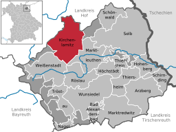 Läget för Kirchenlamitz i Landkreis Wunsiedel im Fichtelgebirge
